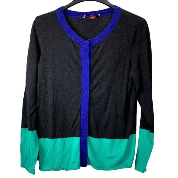 Narciso Rodriguez Cardigan Sweater size L Design Nation Colorblock Black Snaps - Picture 1 of 3